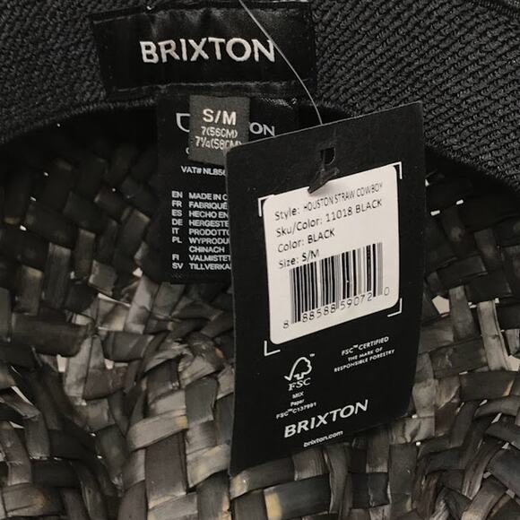 Brixton Houston Straw Cowboy Hat S/M Womens Black Full Brim Fedora NWD - Picture 8 of 8